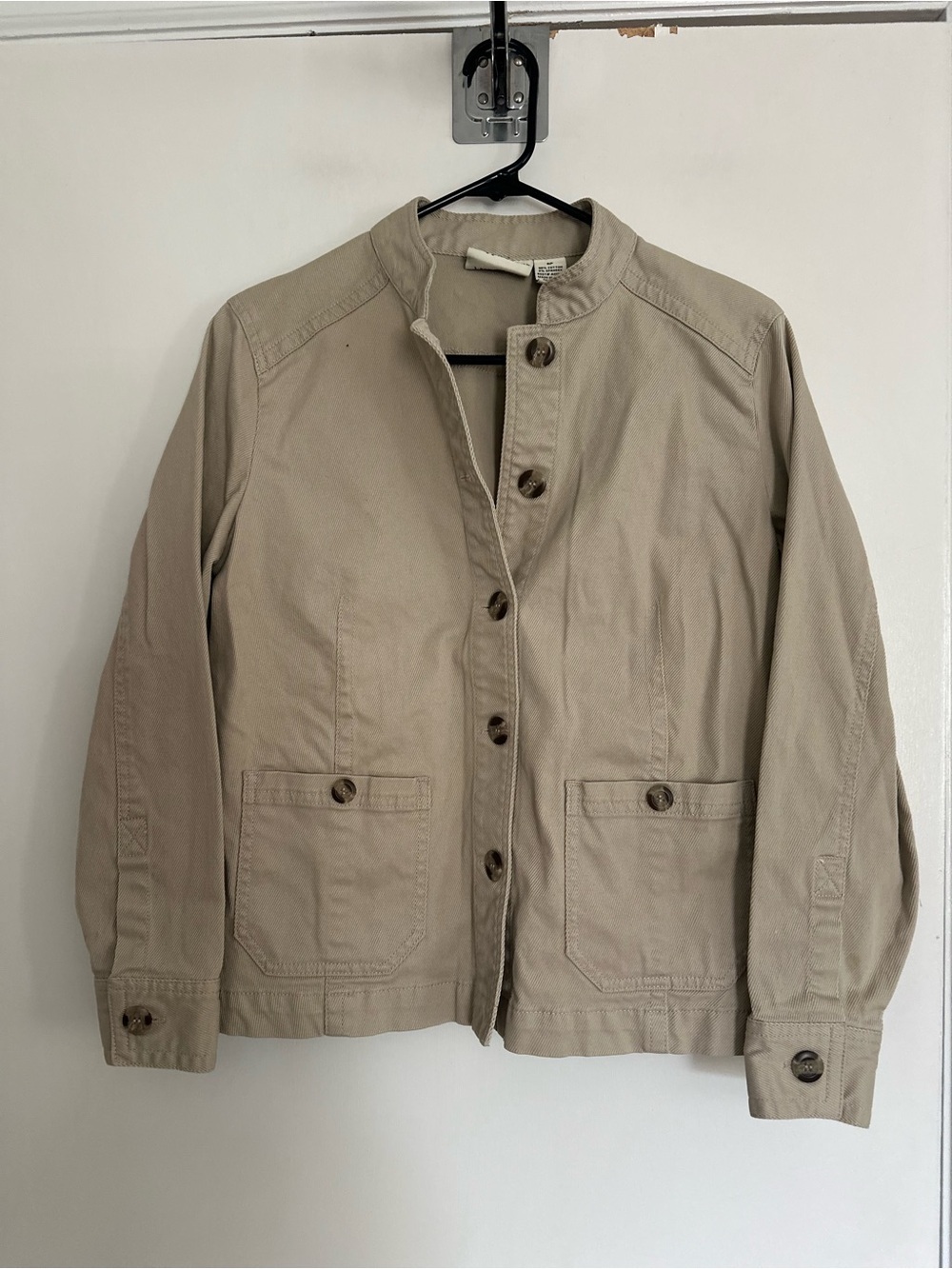 Appleseeds khaki tan button-down Sz:6P denim field utility Lightweight jacket.